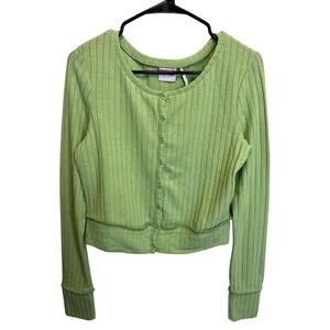 Urban Outfitters Soft Green Ribbed Pastel Cropped Dainty Style Cardigan Size L